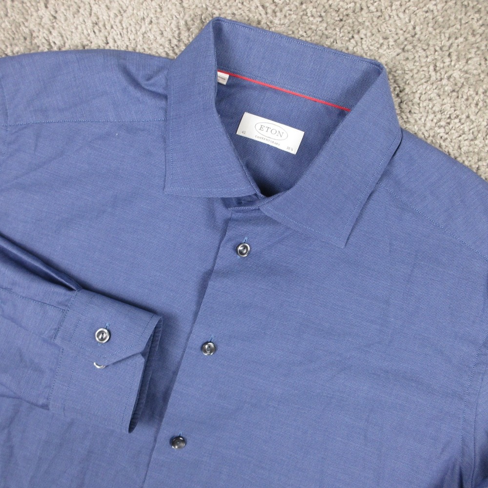 ETON Shirt Mens L 16.5 42 Blue Contemporary Slim Dress Button Up Formal Business